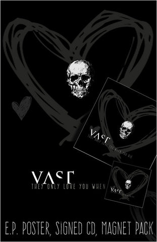 "They Only Love You When You Die" poster, signed CD, and magnet pack.